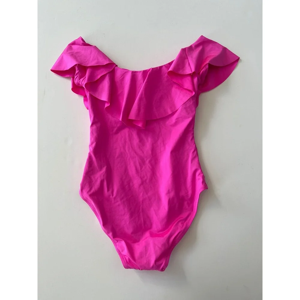 Trina Turk Monaco One Piece Bandeau Ruffle Pink‎ Pop NWOT Swimsuit Size 6